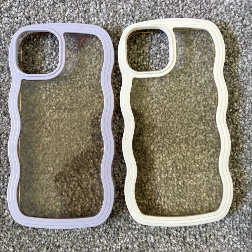 Wave-Edge Phone Case Set - Purple and Cream